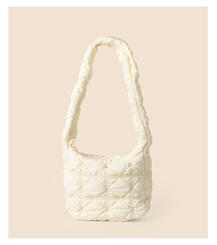 Small Korean lightweight autumn and winter shoulder with high-end feel, solid color diamond grid cotton clothing bag,_voghion.com