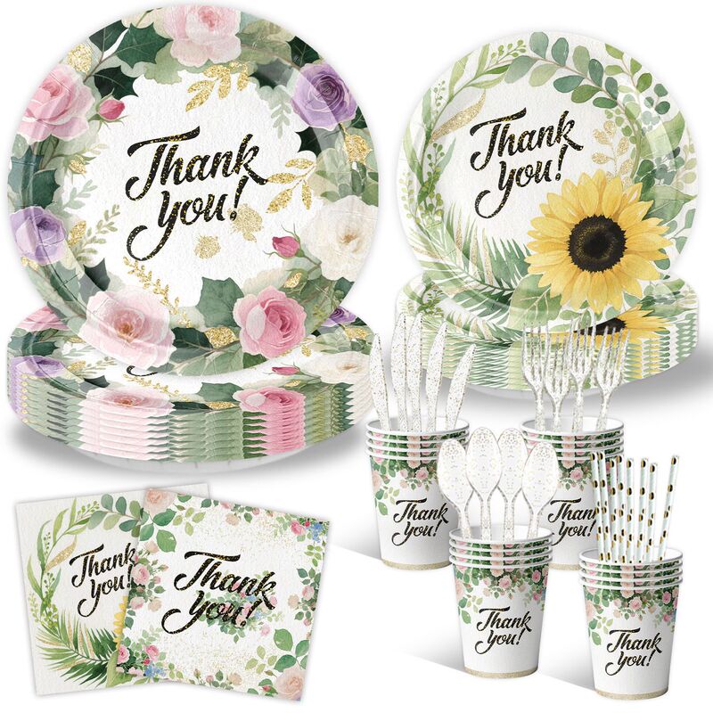 Sunflower Rose Thanksgiving Themed Party Tableware Disposable Plates Paper Cups Birthday Party Decorations