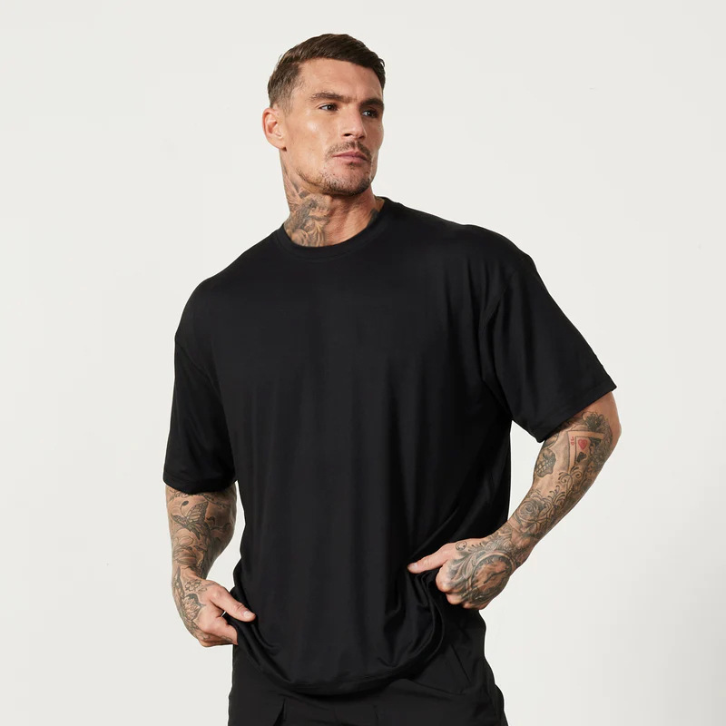 Foreign Trade Cross-Border Fitness Pure Color Short-Sleeved Men's Loose Small Off-Shoulder T-Shirt American Pure Cotton 220g Top Fitness Casual Foreign Trade Cross-Border Fitness Pure Color Short-Sleeved Men's Loose Small Off-Shoulder T-Shirt American Pure Cotton 220g Top Fitness Casual
