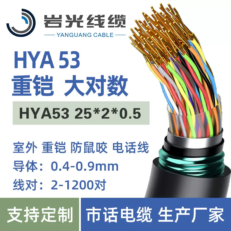 HYA53 铠装 10/20/25/30/50/100 对 通信电话线 室外铠装25对