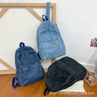 批发定制双肩包牛仔耐磨大容量学生书包百搭休闲初中高中生书包