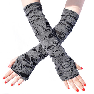 Long Halloween Gloves Diablo Punk Costume with Finger-Free Ripped Ripped Gloves Cross-Border