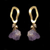 Metal purple earrings, elegant stone inlay from pearl