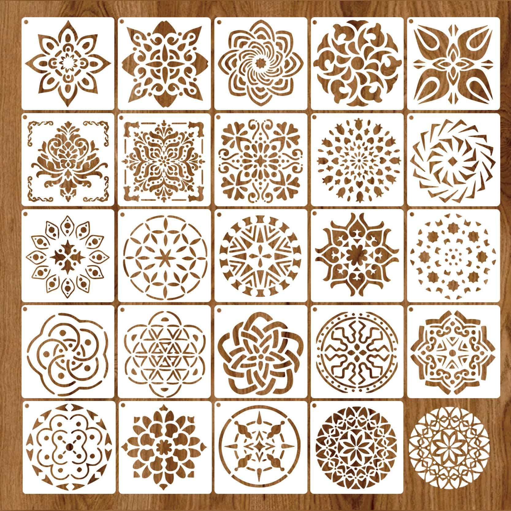 跨境曼陀罗镂空绘画模板复古花纹PET喷绘涂鸦手账临摹塑料尺