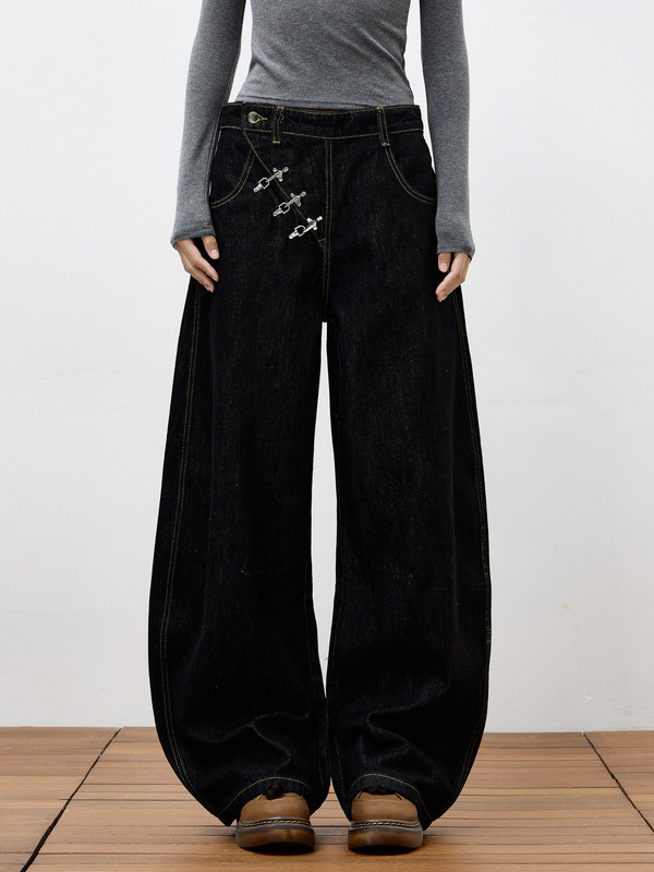 Unique High-End Style Airplane Buckle Button Fly Curved Hem Jeans for Women, New Vintage Floor-Length Hip-Hop Pants for Spring and Autumn Unique High-End Style Airplane Buckle Button Fly Curved Hem Jeans for Women, New Vintage Floor-Length Hip-Hop Pants for Spring and Autumn
