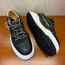 2025新款春秋蟒蛇皮休闲鞋男士百搭潮流黑色男鞋真皮系带耐磨鞋子