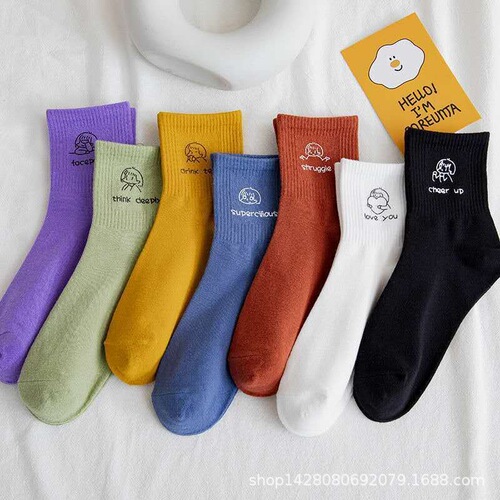 Cartoon cotton socks student sports socks ins versatile stockings spring and autumn Harajuku mid-calf socks tall cute socks