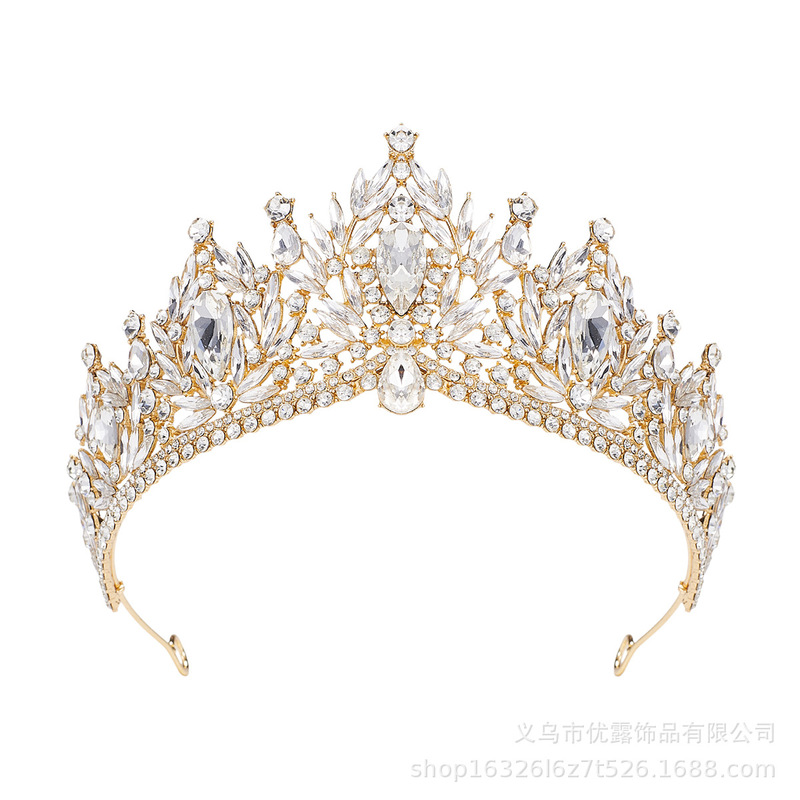 欧米の誇張した花嫁の王冠の頭飾りバロック水晶の美人の王冠の結婚式のウェディングドレスの装飾の髪飾り|undefined