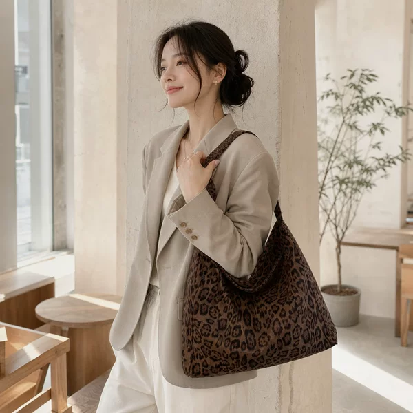 New 2025 Super Hot Leopard Print Women's Bag Tote Bag Shoulder Bag Large Capacity Lazy Satchel Cross-Body Commuter Bag Cross-Border