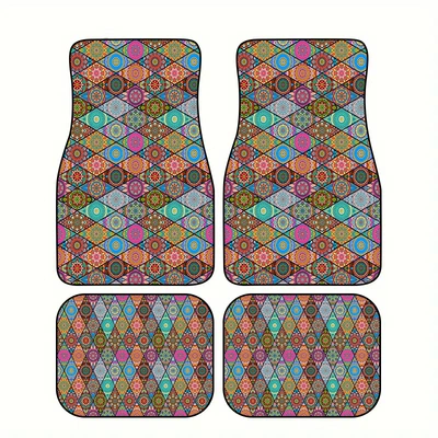 Temu Four-Piece Dust-Proof Car Main Driving Floor Mat Cross-Border Bohemian Printed Wear-Resistant Car Floor Mat Universal (Universal Foot Pad) - bohemian