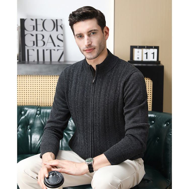 Otoño y invierno suéter de lana sólido con cremallera cardigan chaqueta gruesa calentamiento casual jersey twisted suéter de punto de hombre