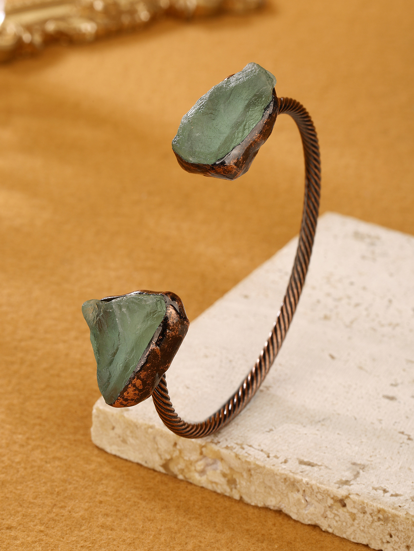 35g Weight Bangle Classification Copper Chain Material 1 Piece Quantity Daily, Street Occasion natural stone, Copper Material Irregular Pattern Women's Gender Retro Style Retro Irregular Natural Stone Copper Bangle In Bulk 6