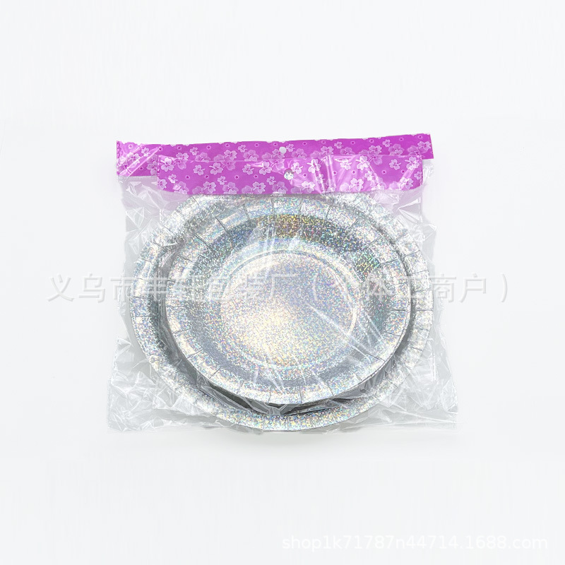 Dorado estampado cubiertos desechables tazas de papel bandejas de papel mantillas de mesa para la decoración de artículos de fiesta estampado oro