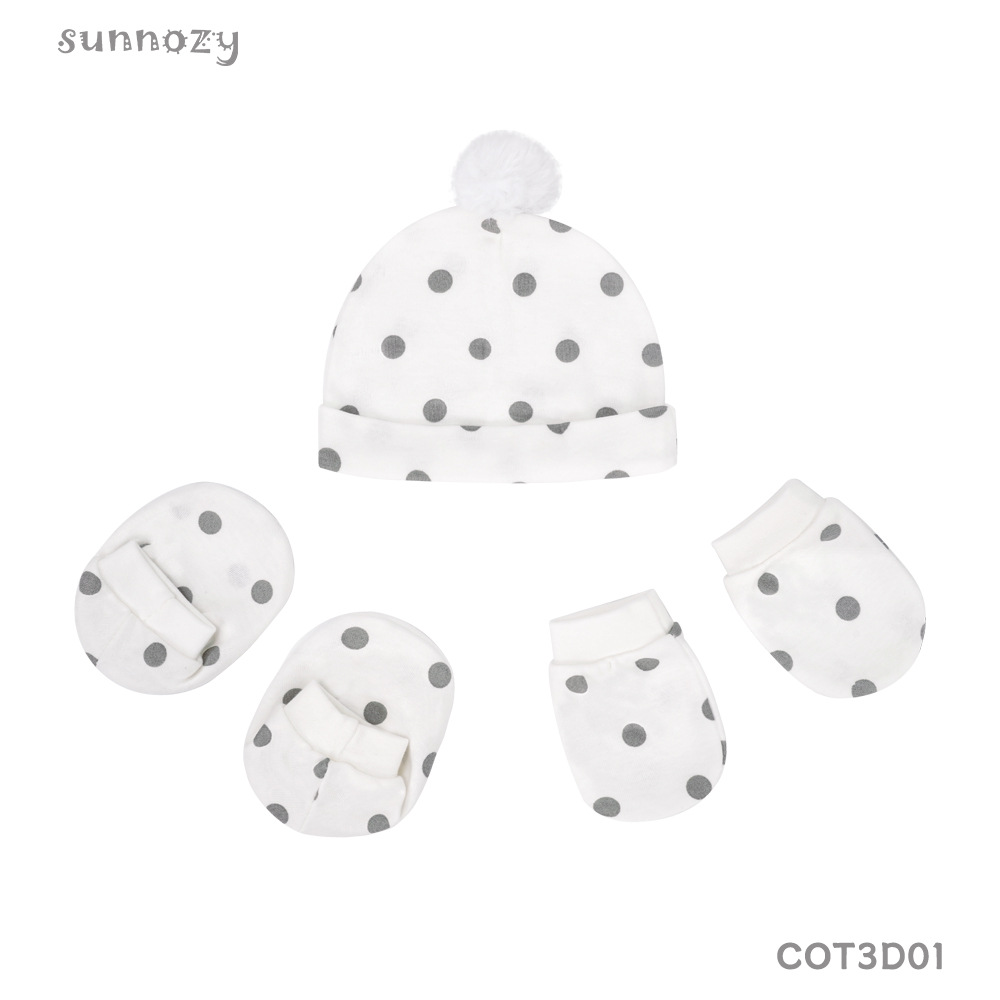 Conjunto de tres piezas de gorros y calcetines de algodón puro para recién nacidos Sunnozy, productos para recién nacidos, guantes, calcetines y gorros para bebés de cuatro estaciones.