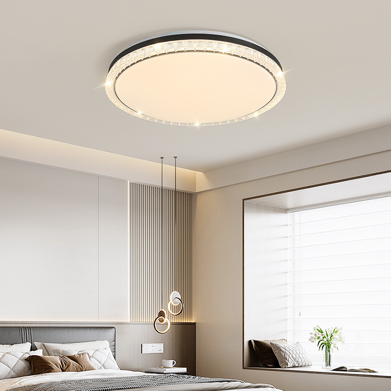 [Seleccionado cuidadosamente] Lámpara de techo de lujo ligera italiana, moderna y simple, nueva lámpara de borde de pantalla de cristal de hielo de alta calidad, lámpara de dormitorio principal