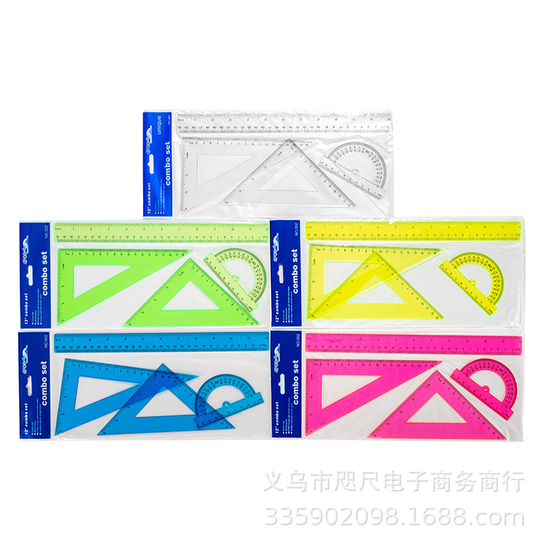 Conjunto de regla transfronteriza 30CM color traje transparente triángulo regla triángulo papelería traje de dibujos animados herramienta fuente fabricante