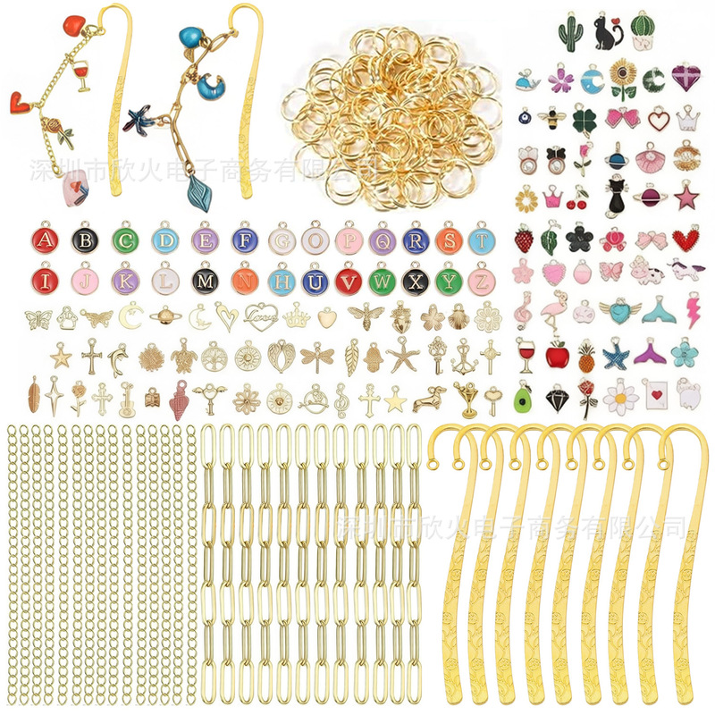 178Pcs Bookmark Rod Chain Small Ring Letter Pendant Set Includes Random Color Shaped Pendants 178Pcs Bookmark Rod Chain Small Ring Letter Pendant Set Includes Random Color Shaped Pendants
