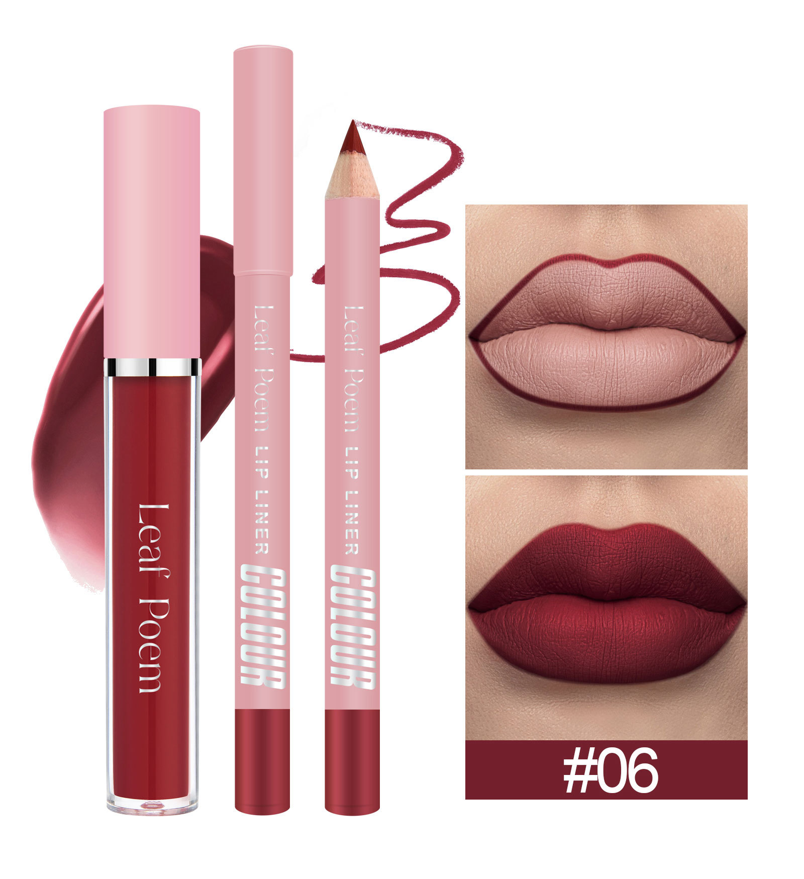 LEAF P0EM Maquillage Cross-Border Ensemble Gloss à Lèvres Mat Waterproof Non-Stick + Liner_voghion.com