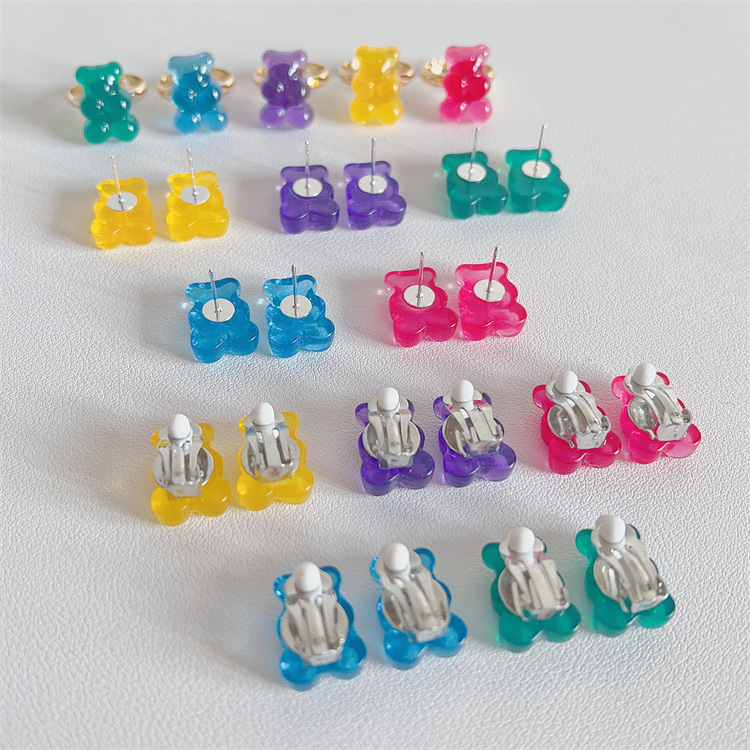 1 Pair Cartoon Style Bear Plastic Resin Womenu0027S Rings Earrings