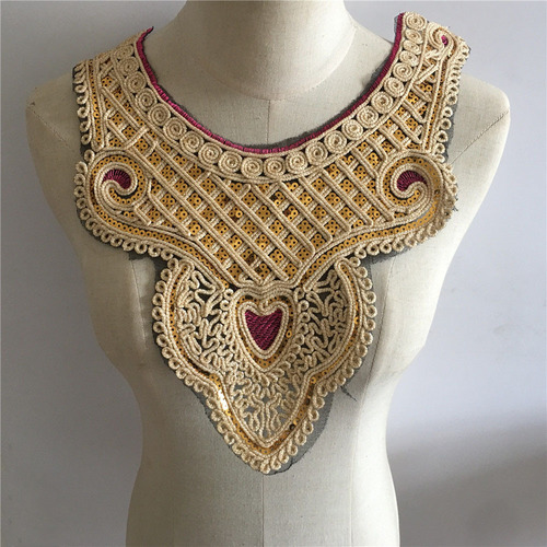 Embroidered lace sequins decorated beaded embroidered collar DIY sewing cheongsam stage dance costume accessories