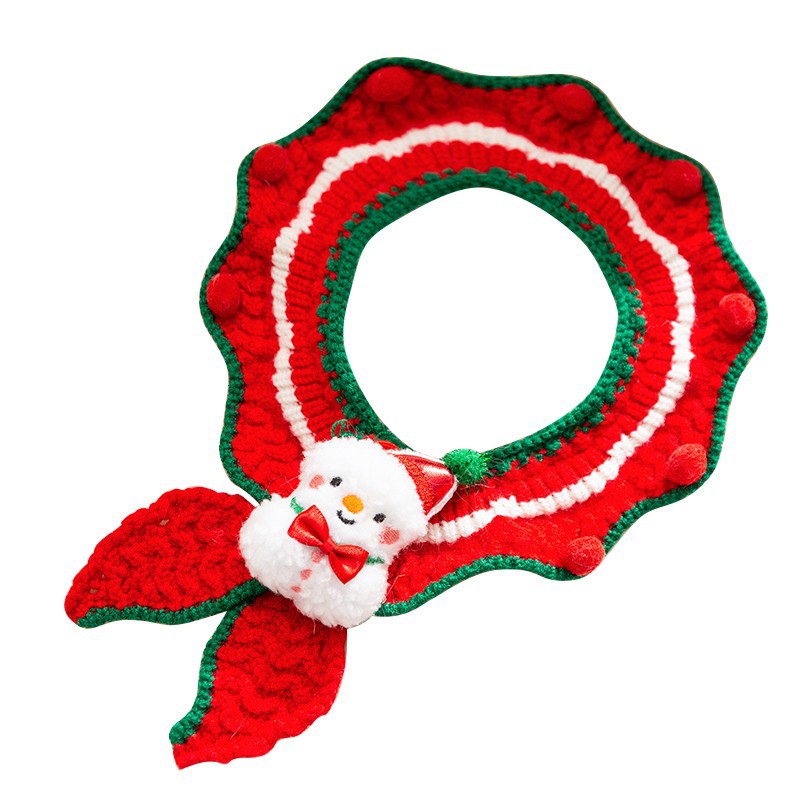 Otoño e invierno perro perro pequeño Teddy Navidad muñeco de nieve collar de punto gato babero Año nuevo mascota triángulo toalla