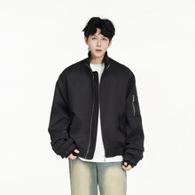 2025秋装新款男士棒球衫美式休闲高级感绑带袖蜂窝夹克上衣潮牌男