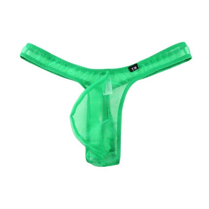 Men's thong sexy transparent big bag low waist thin mesh soft fabric elastic breathable Men's thong T pants