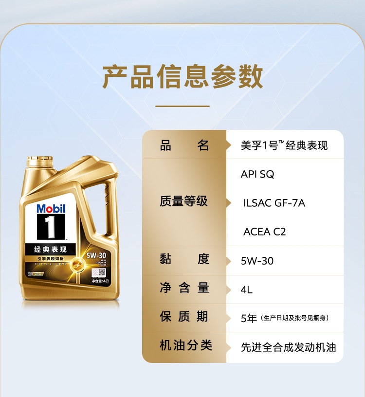 Official Flagship Genuine Mobil 1 Classic Performance Gold Mobil 5W-30 Sq 4L Fully Synthetic Motor Oil