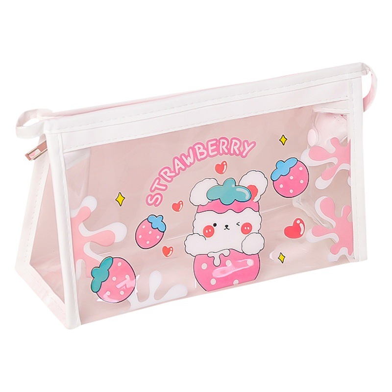 Bolsa de lápiz transparente de dibujos animados al por mayor niñas de gran capacidad bolsa de almacenamiento simple Junior High School japonés maquillaje bolsa Yiwu papelería