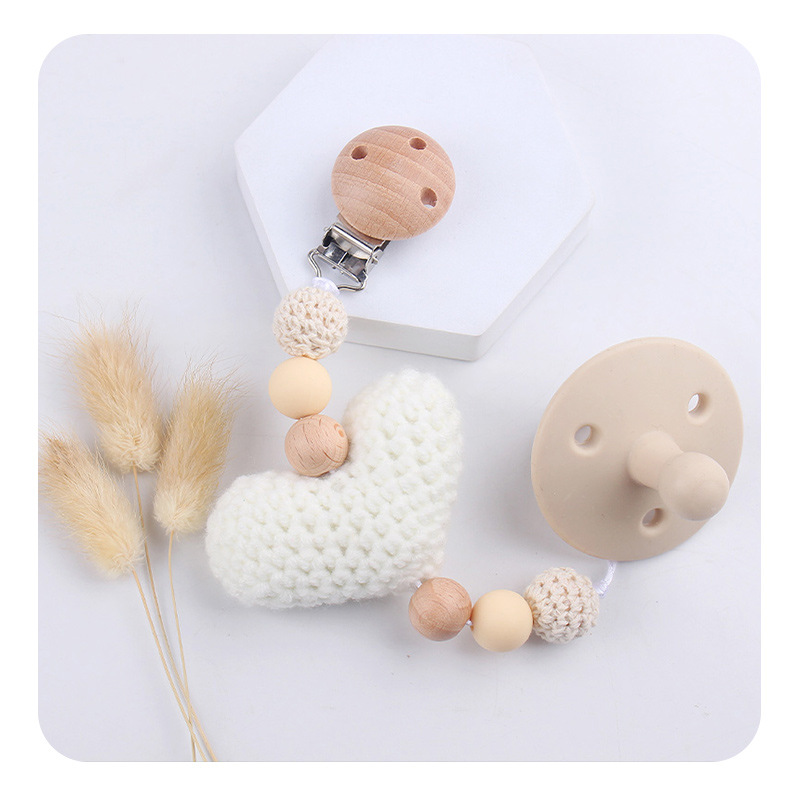 Nuevos productos para bebés y niños abrazaderas redondas de madera de haya DIY lana amor joyas para bebés calmar tetas cadena anti-caída cadena