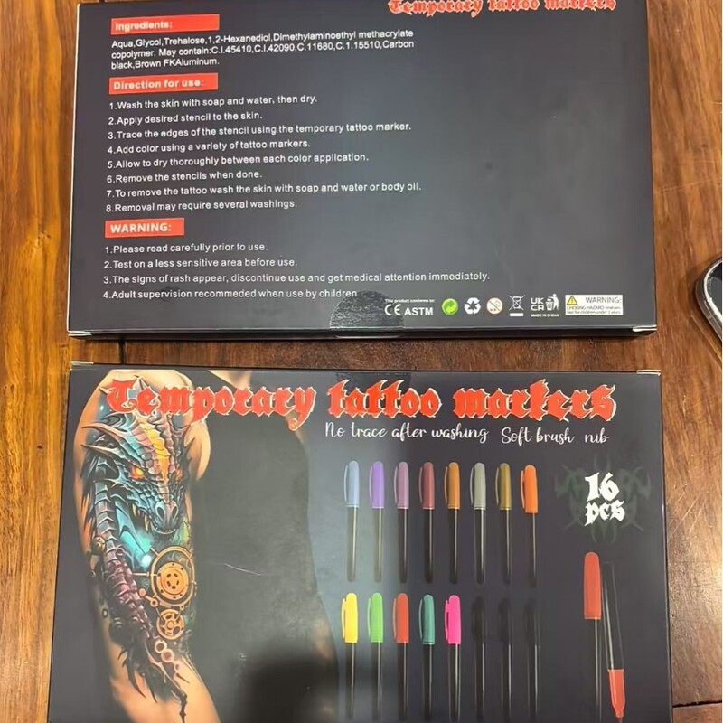 16-Pack Skin Paint Pens, Washable Soft-Tip Temporary Tattoo Pens, Child-Safe Graffiti, Cosplay