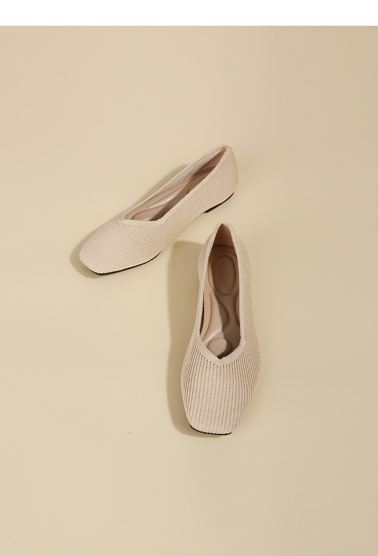 Queen's flying single bean woven flat bottomed large size women's shoes, soft soled knitted square toe boat shoes_voghion.com