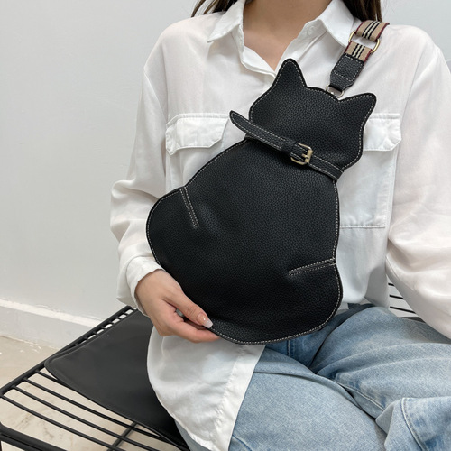 Cute Cat Bag  New Shoulder Bag Internet Celebrity Fashion Leather Retro Chest Bag Personalized Crossbody Cross-Border Women's Bag