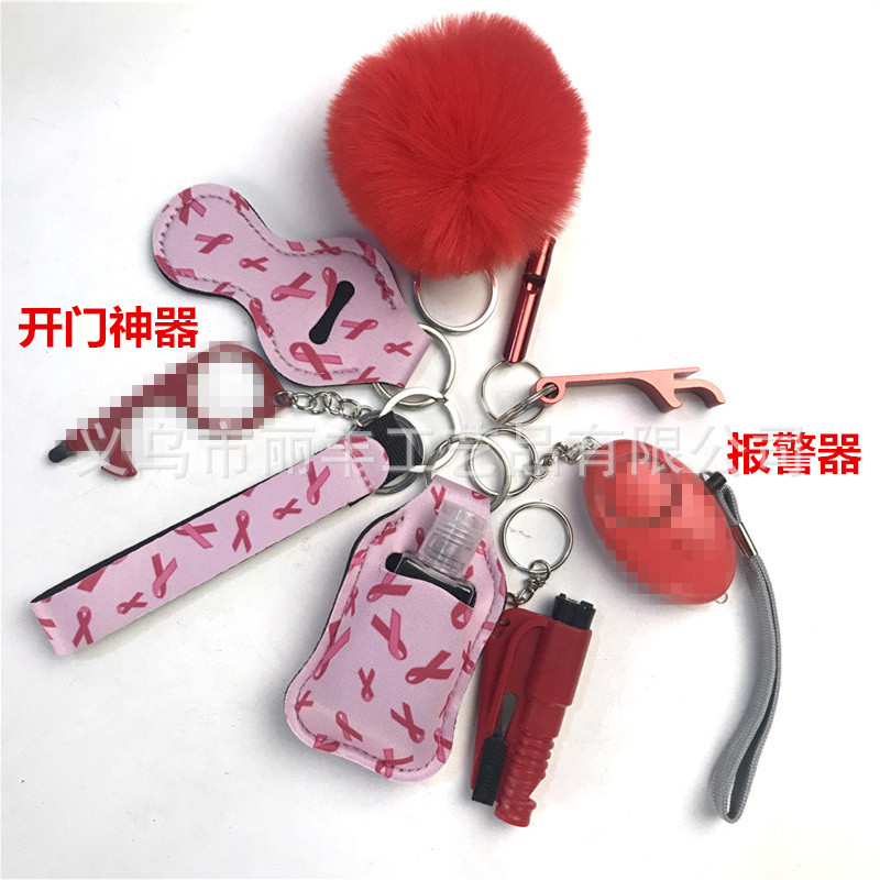 Llavero de muñeca de espejo cruzado Juego de 10 piezas Bolsa de desinfectante de manos para mujer Llavero de alarma de aluminio