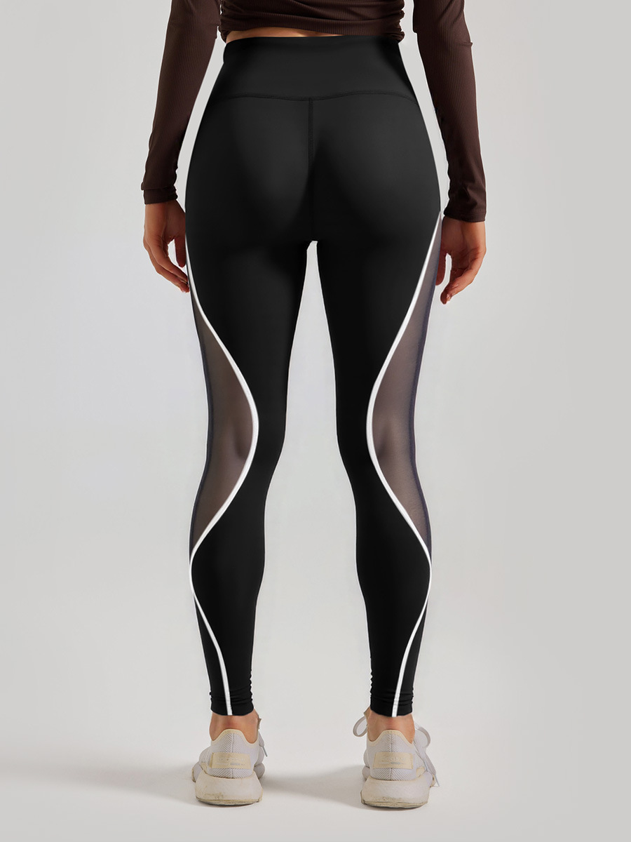 Pantalones de yoga de malla con bloques de color, estilo europeo y americano, de cintura alta, levanta glúteos, para correr, deportivos, largos, para mujer
