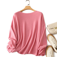 品荣一字领纯山羊绒衫女宽松大码慵懒落肩毛衣软糯针织衫慵懒风