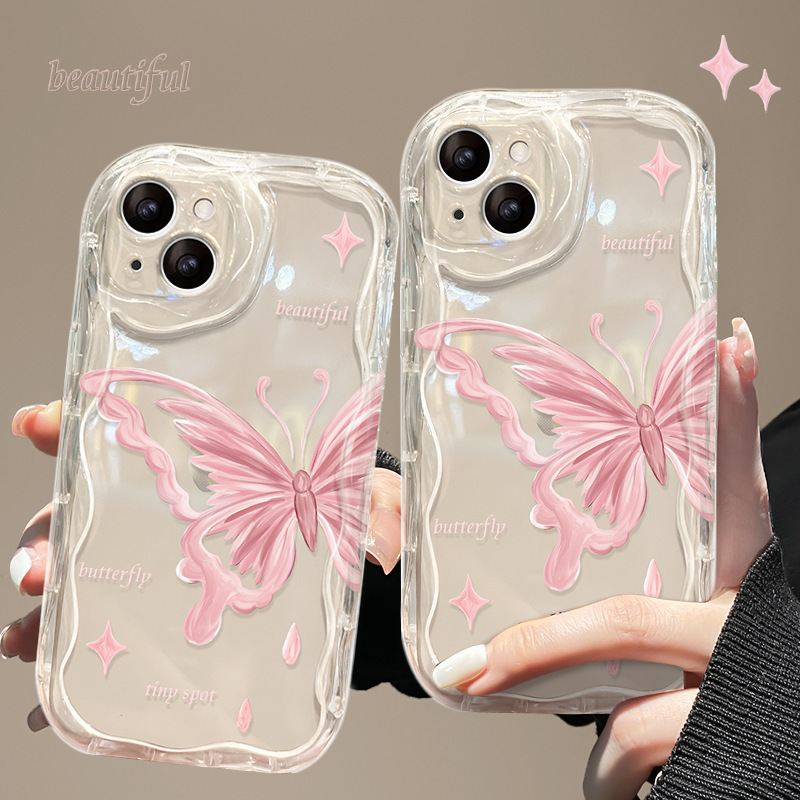 Suitable for Apple 15 Mobile Phone Case Iphone14Promax Creative 13 New Women's Model 11/12 Pink Butterfly 16/15