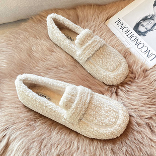 Korean version of fleece-lined warm Mao Mao shoes autumn and winter new women's bean shoes set foot soft bottom flat heel cotton ladle shoes wholesale
