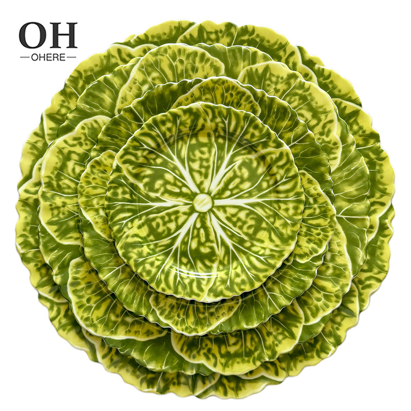 2026 Export Grass Green Cabbage Plate Ceramic Portuguese Country Style Royal Blue Cabbage Plate Western Style Vegetable Plate