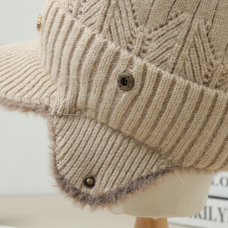 Autunno Inverno Nuovo G Label Bicolore Paraorecchie sfilacciato Esterno Foderato in pile Ispessito Antifreddo Caldo Viso-snellente Lavorato a maglia_voghion.com