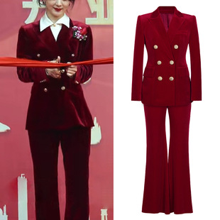 Spot 25 Spring & Fall New Classy Women's Suits Classy Velvet Fabric Xu Banxia Same Style Opening Elegant Suit