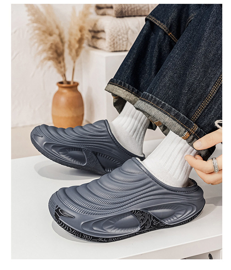 Dép bông nam cổ trùm đầu đế dày lót lông giữ ấm đi ngoài trời — màu kaki, màu xám, Đen đỏ chi tiết 18