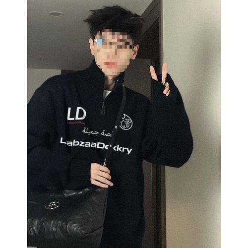 Oversize brand letter print half-zip hoodie for men, autumn and winter functional style, couple's black turtleneck jacket