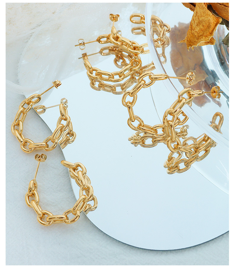 C Shape Pattern Women'S Gender PVD Coated Real Gold Plated C Shape Titanium Steel Retro Waterproof Non Tarnish Earrings