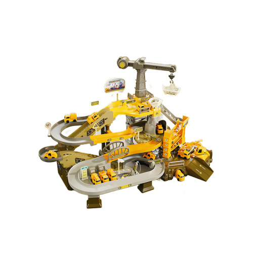 Engineering rail car parking lot city car building adventure electric multi-functional children's educational toy