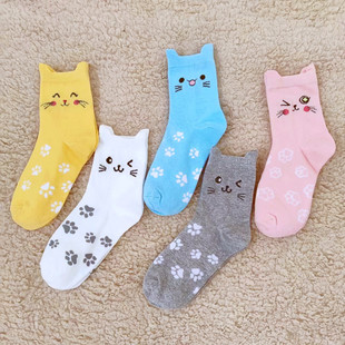 Kitty Three-dimensional Ear Footprint Mid-tube Socks Women's Socks Cotton Socks