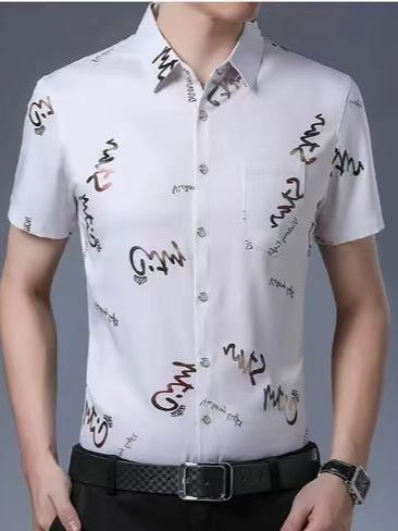 Nueva camisa floral de media manga para hombre de verano de seda de hielo sin planchar camisa de manga corta de moda para hombre camisa floral de solapa superior