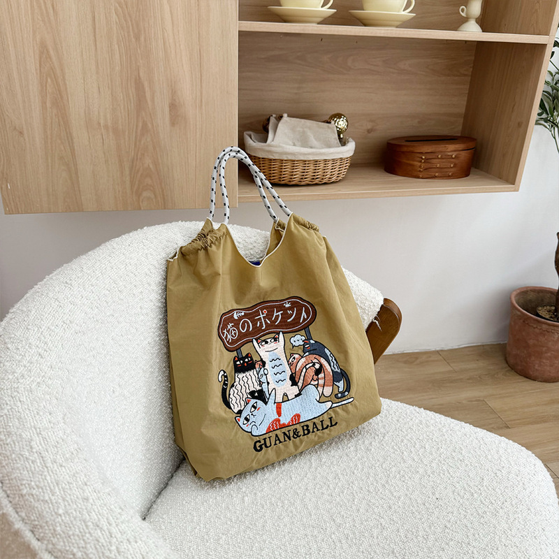 オリジナルの脇下バッグ環境保護ショッピングバッグ絶妙な刺繍防水ナイロンショッピングバッグ手提げレディースショルダーバッグ|undefined