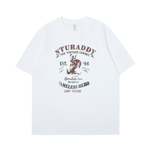 Summer pure cotton loose short sleeve t-shirt for men, American minimalist versatile trendy brand Ins round neck top base t-shirt