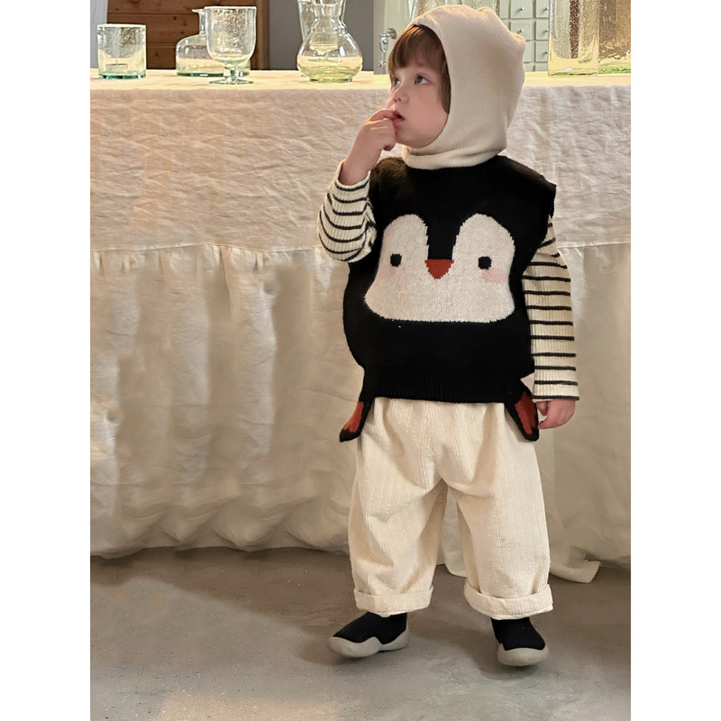 婴童可爱小企鹅套装2025春秋季儿童无袖毛线马甲百搭打底衫两件套|undefined